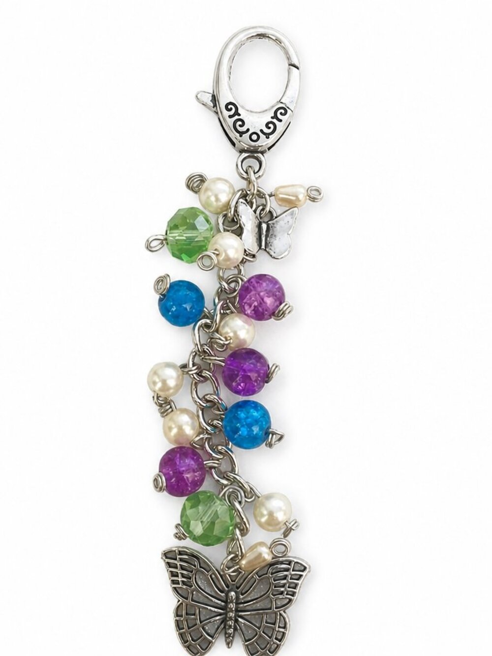 Beaded Butterfly Purse Charm – Green, Blue & Purple Beads